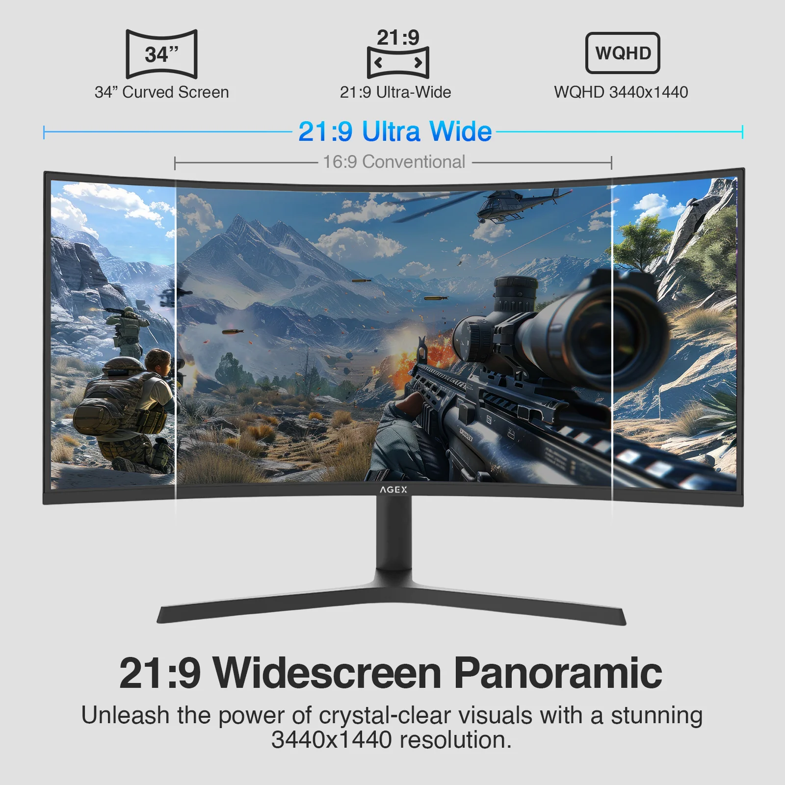 AGEX AG34P 34" 240Hz Ultrawide Curved Gaming Monitor - Image 3