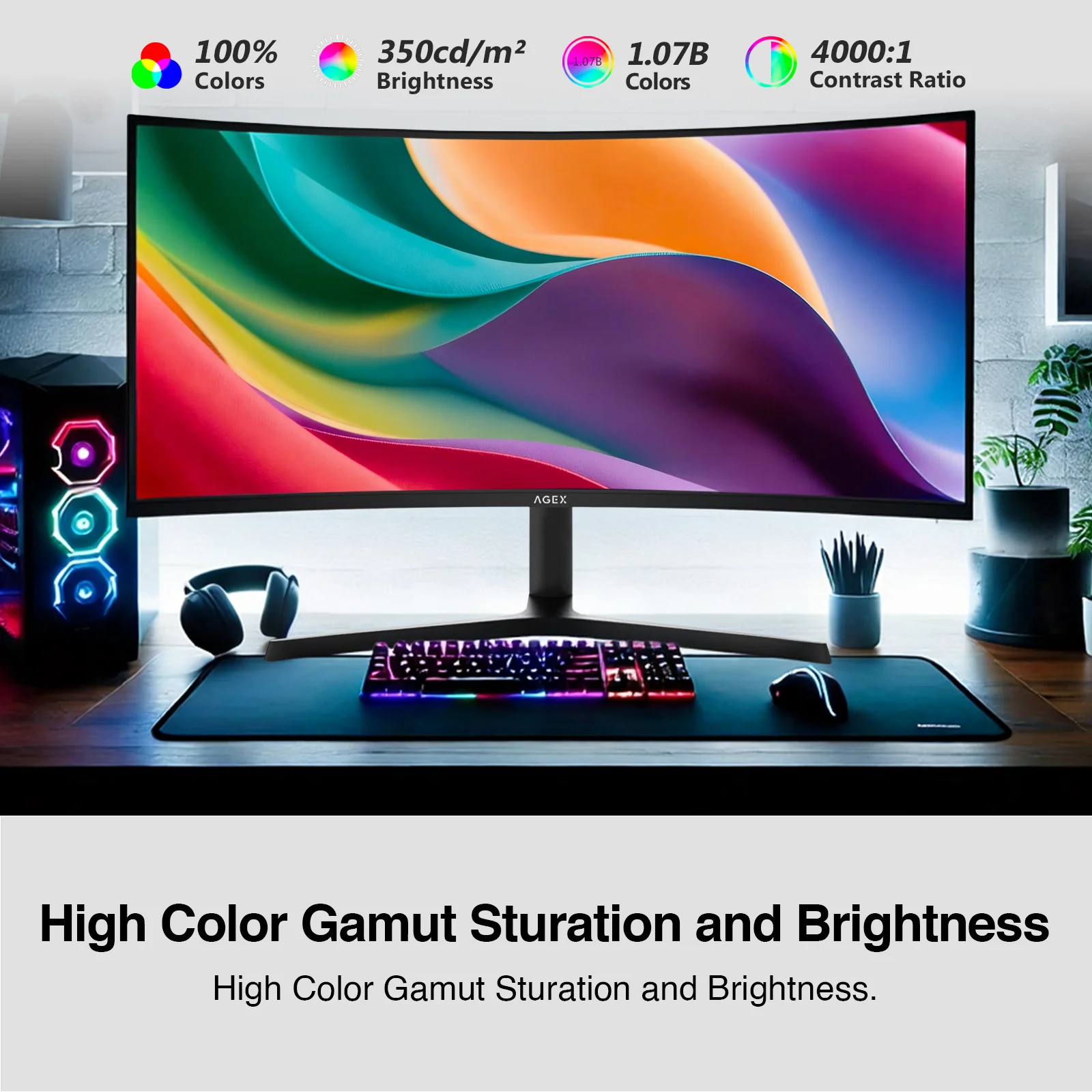 AGEX AG34P 34" 240Hz Ultrawide Curved Gaming Monitor - Image 4