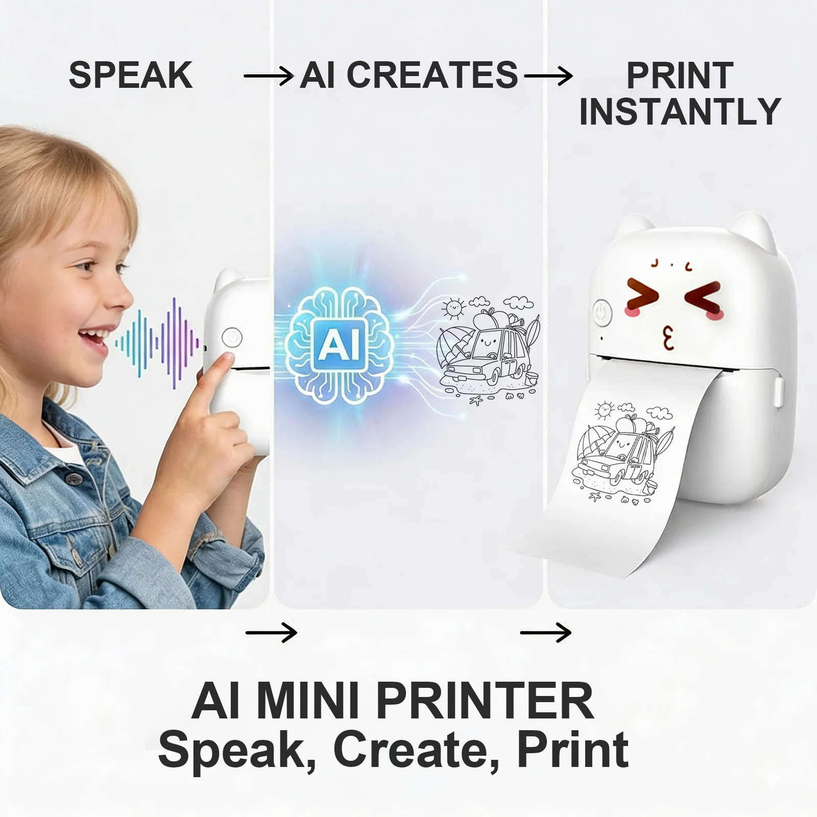 AI Mini Printer Sticker Print Portable Thermal Inkless Maker Bluetooth Pocket Instant Printing for School Office Home for Study Note,Journal,DIY,Gift - Image 2