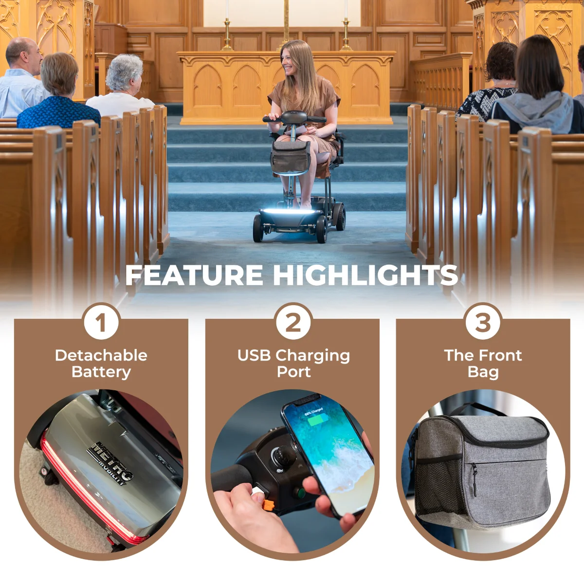 Metro Mobility Powered Scooters, 4 Wheel for Adults Seniors, 265 lbs Capacity Folding Lightweight, 10 Miles Long Travel Range, Air-line Approved Electric Wheelchair with USB Charger Port Black - Image 13