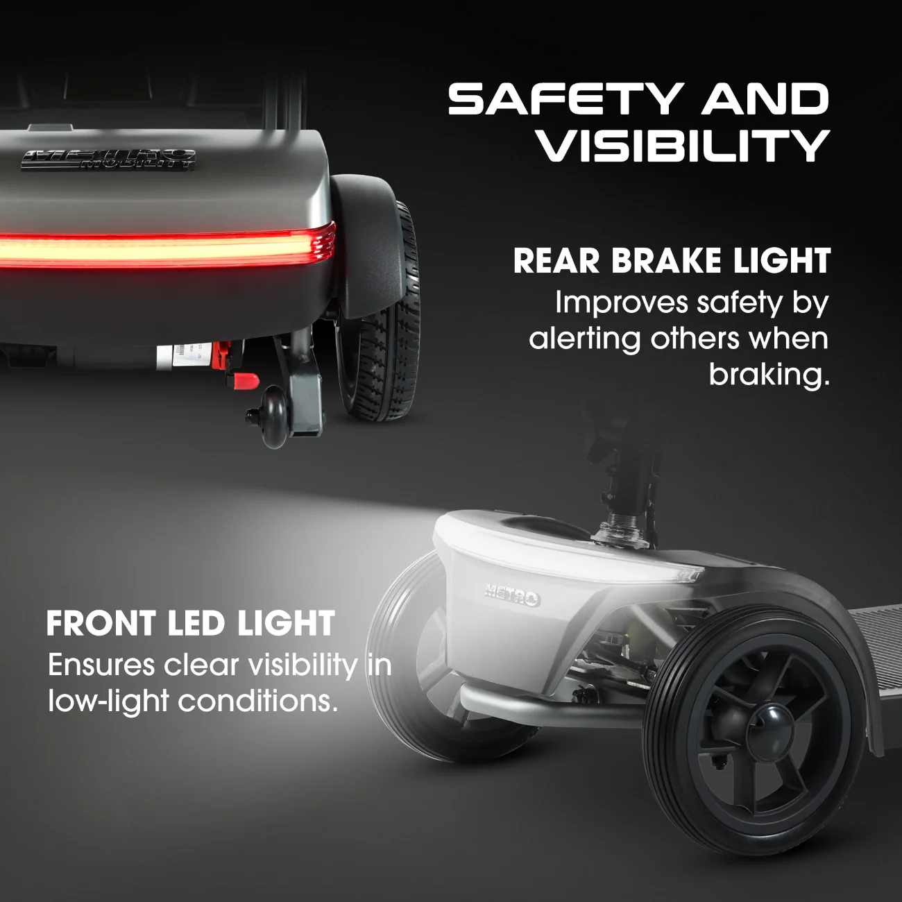 Metro Mobility Powered Scooters, 4 Wheel for Adults Seniors, 265 lbs Capacity Folding Lightweight, 10 Miles Long Travel Range, Air-line Approved Electric Wheelchair with USB Charger Port Black - Image 5