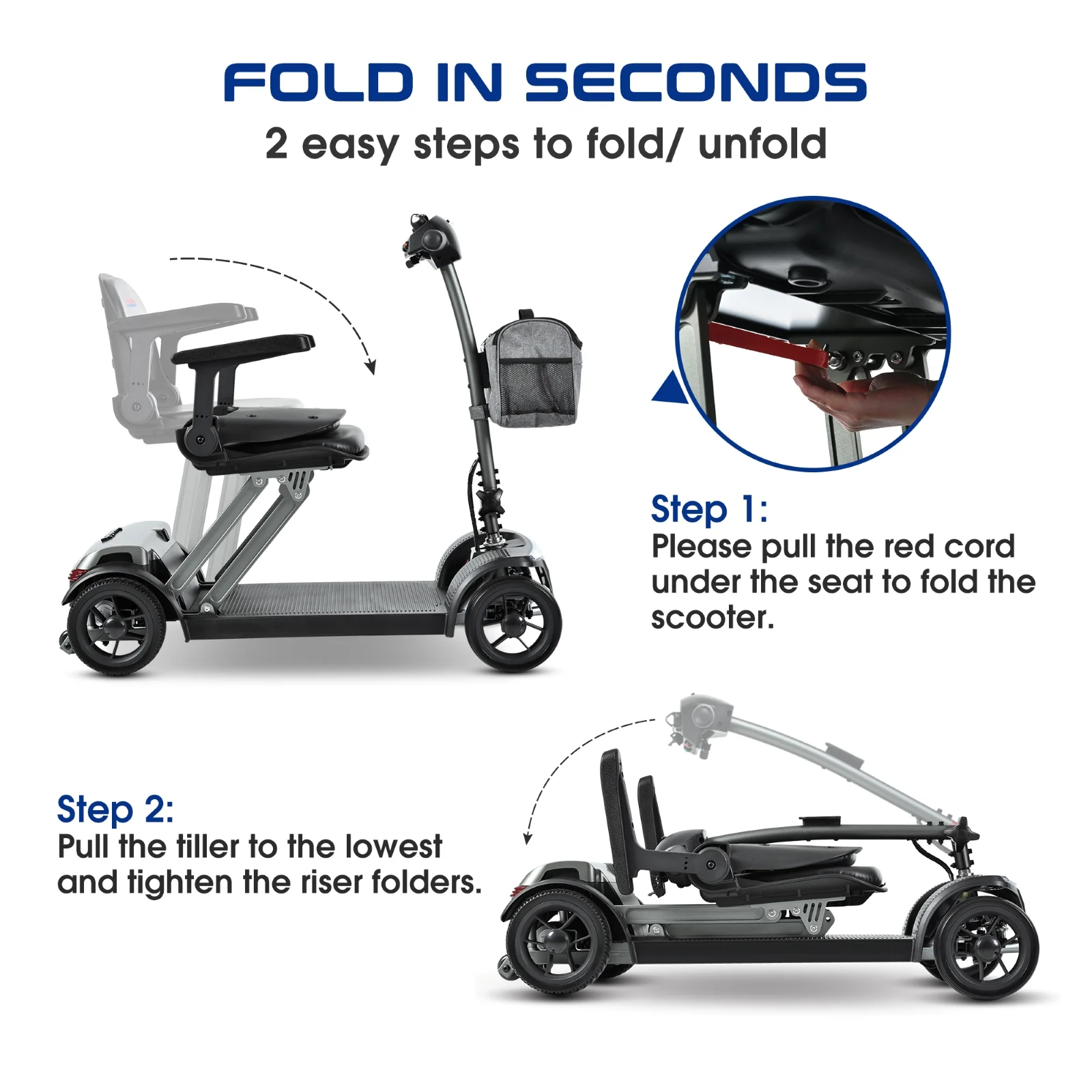 Metro Mobility Powered Scooters, 4 Wheel for Adults Seniors, 265 lbs Capacity Folding Lightweight, 20 Miles Long Travel Range, Air-line Approved Electric Wheelchair with USB Charger Port Black - Image 3