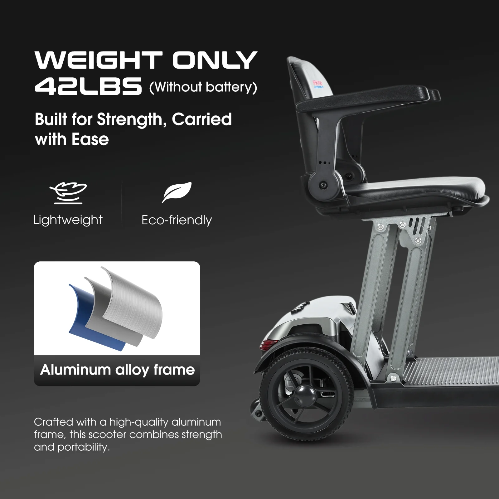 Metro Mobility Powered Scooters, 4 Wheel for Adults Seniors, 265 lbs Capacity Folding Lightweight, 20 Miles Long Travel Range, Air-line Approved Electric Wheelchair with USB Charger Port Black - Image 5