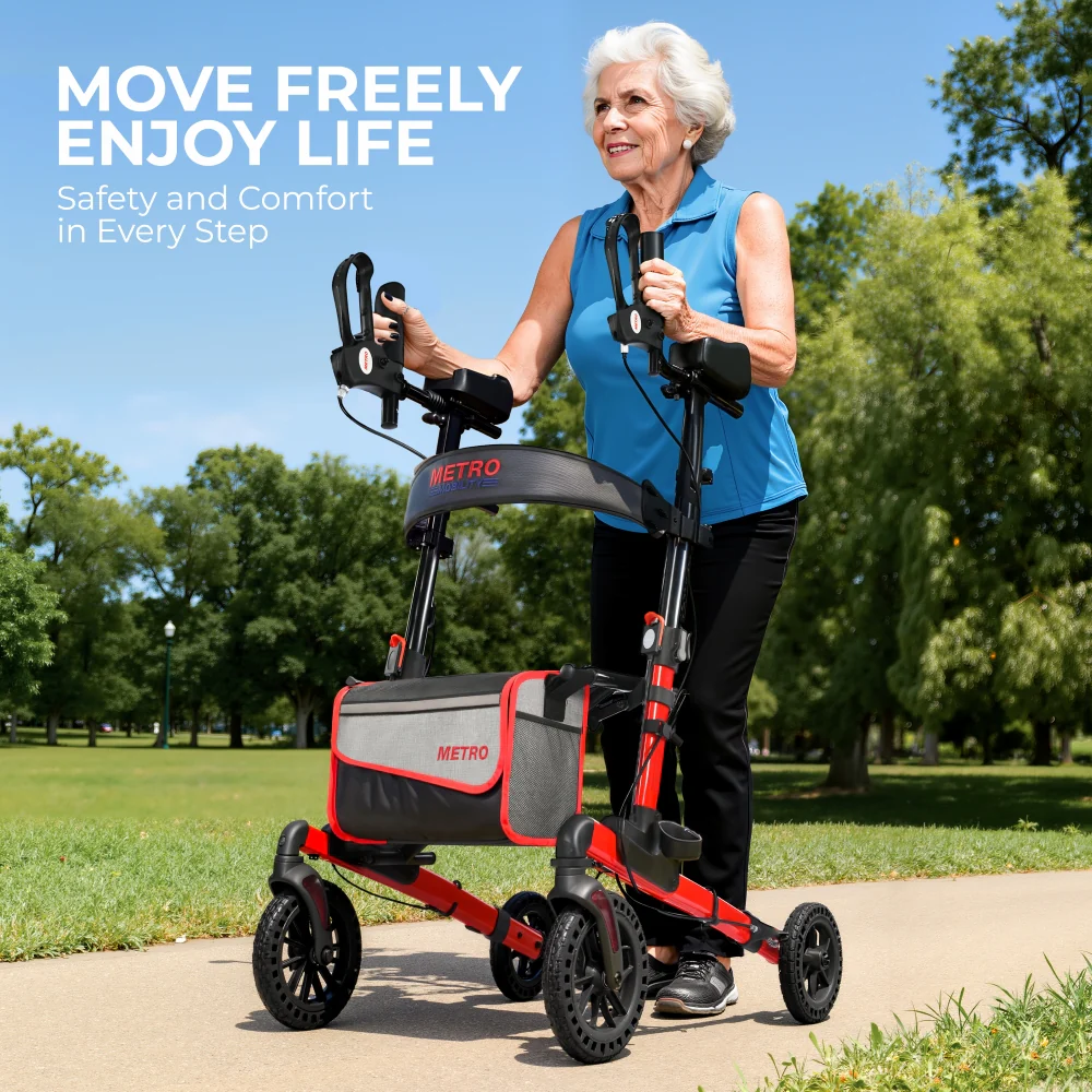 Metro Mobility M905BU Rollator Walker with Seat for Seniors, 10" Big Front Shock-Absorbing Wheels for All Terrain, 300 lb. Weight Capacity, Red - Image 11