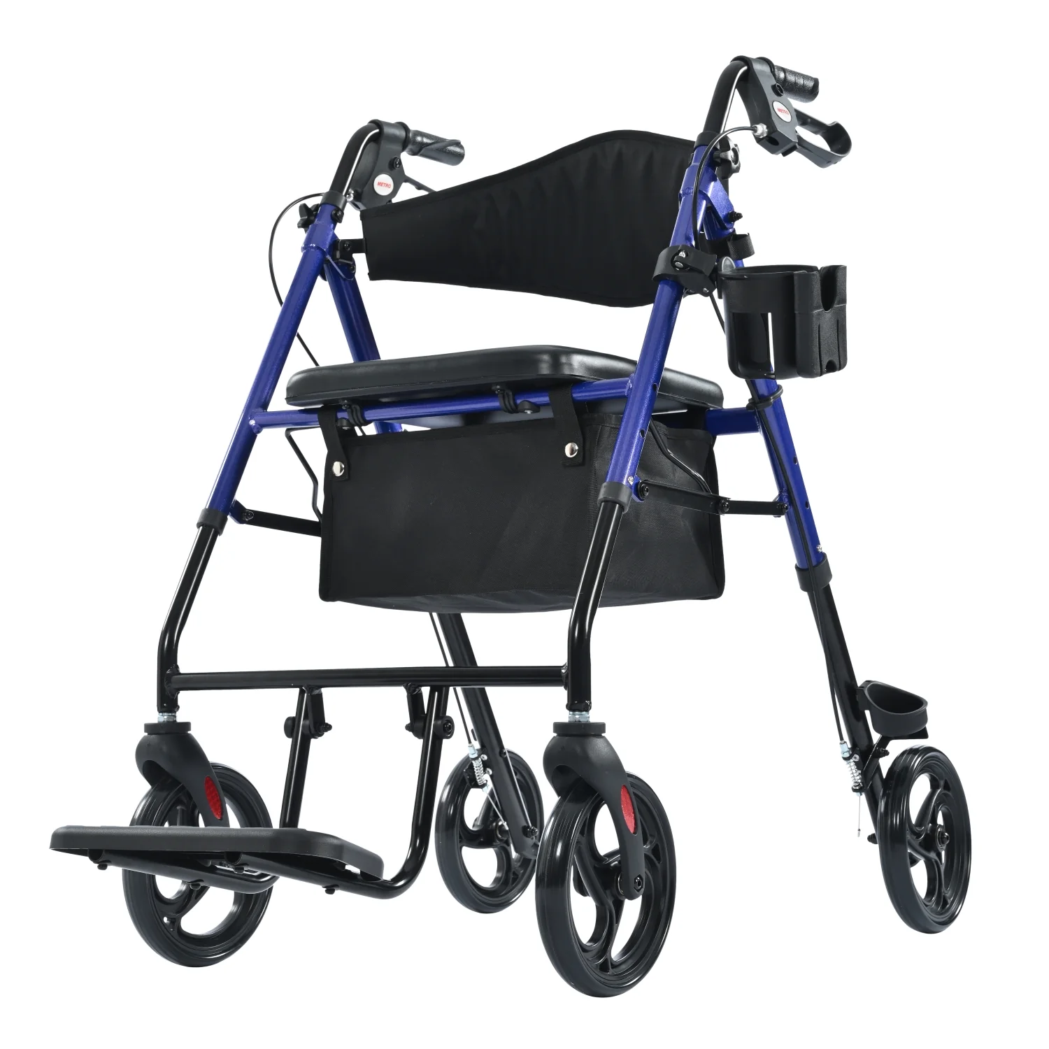 Metro Mobility M913P 2 in 1 Rollator Walker & Transport Wheelchair for Seniors, 8" Big Wheels with Seat for All Terrain, 300 lb. Weight Capacity, Blue - Image 7