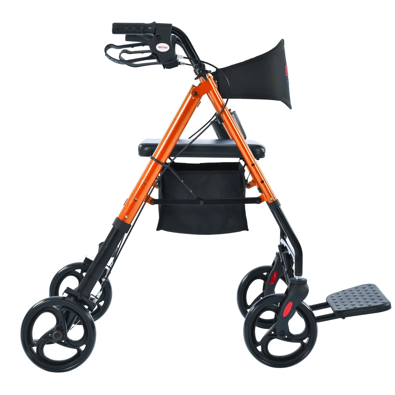 Metro Mobility M913P 2 in 1 Rollator Walker & Transport Wheelchair for Seniors, 8" Big Wheels with Seat for All Terrain, 300 lb. Weight Capacity, Orange - Image 8