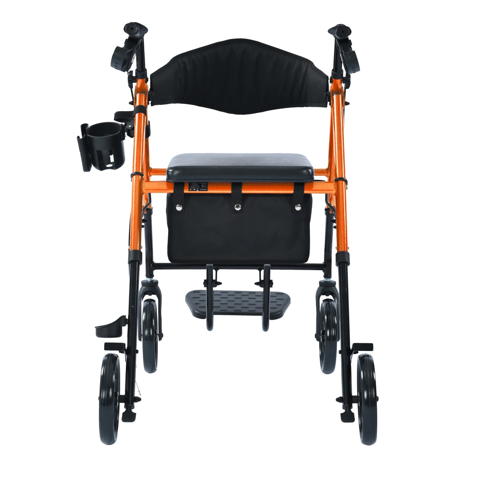 Metro Mobility M913P 2 in 1 Rollator Walker & Transport Wheelchair for Seniors, 8" Big Wheels with Seat for All Terrain, 300 lb. Weight Capacity, Orange - Image 9