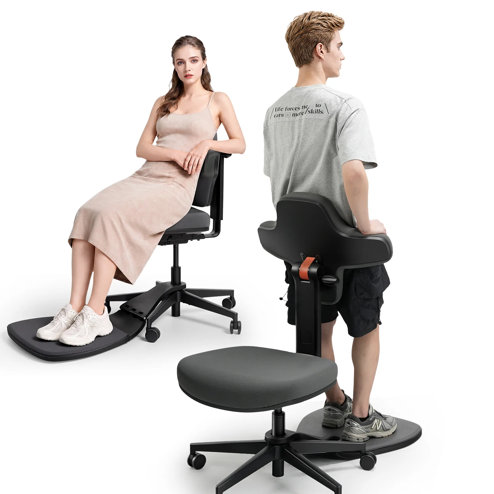 Newtral Standing Desk Chair for Sit-Stand, Standing-Mate Ergonomic Leaning Perch Chair with Anti-Fatigue Mat, Standing Desk Stool, Horse Saddle Chair, Height Adjustable Home Office Posture Seat-Size M