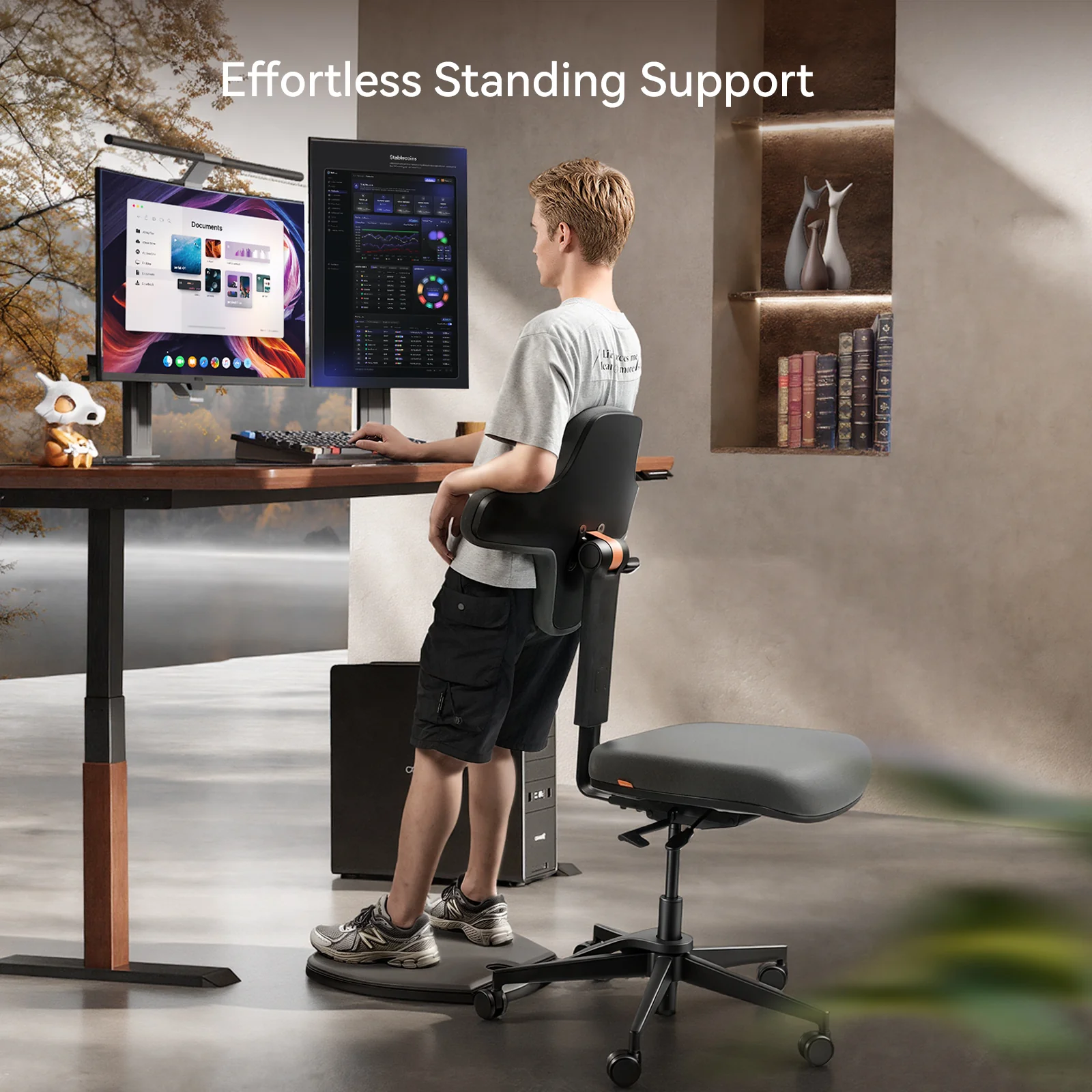 Newtral Standing Desk Chair for Sit-Stand, Standing-Mate Ergonomic Leaning Perch Chair with Anti-Fatigue Mat, Standing Desk Stool, Horse Saddle Chair, Height Adjustable Home Office Posture Seat-Size M - Image 5