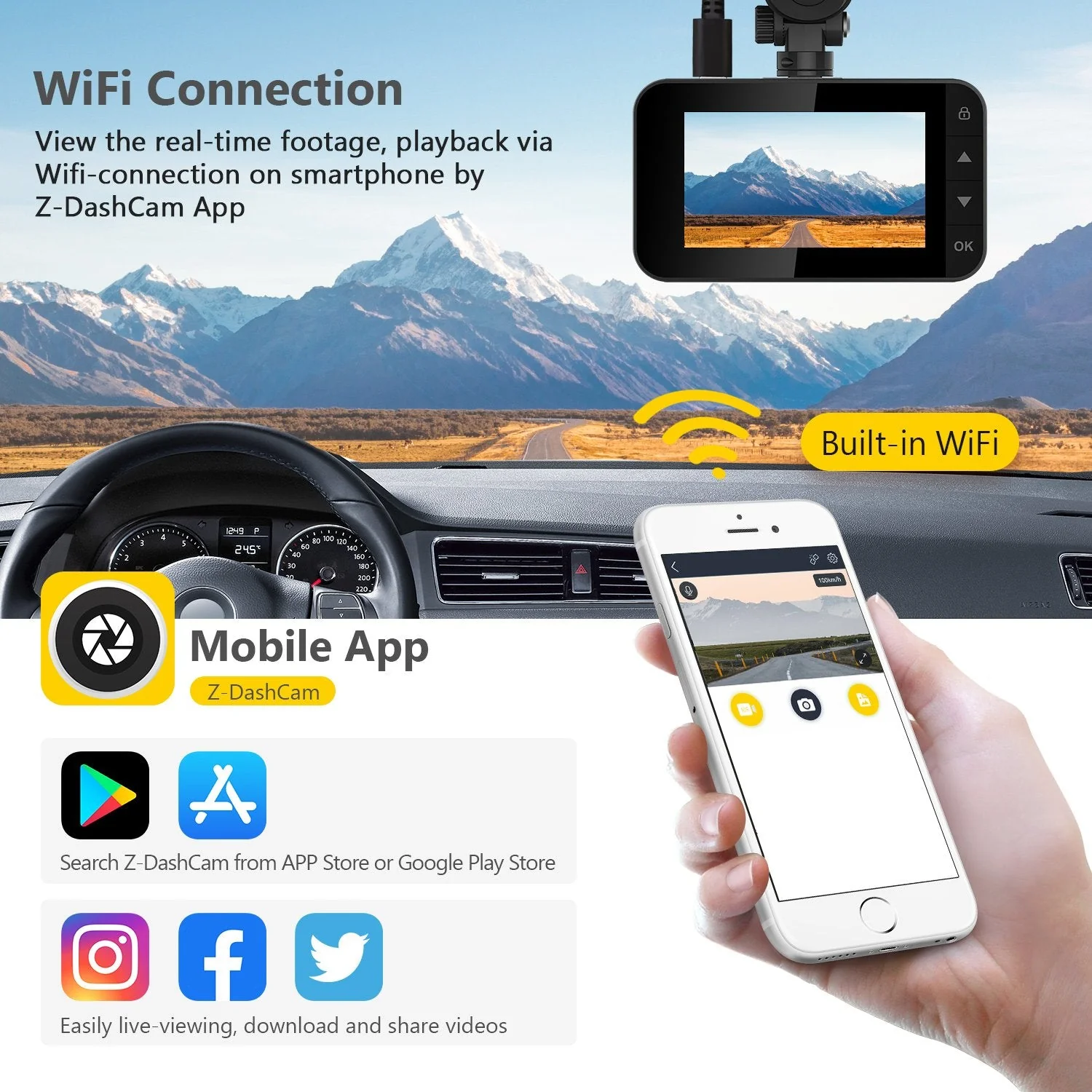 Refurbished: Dual Dash Cam, WiFi&App Connection, Full HD 1080P, Front and Rear Dash Cam - Image 2
