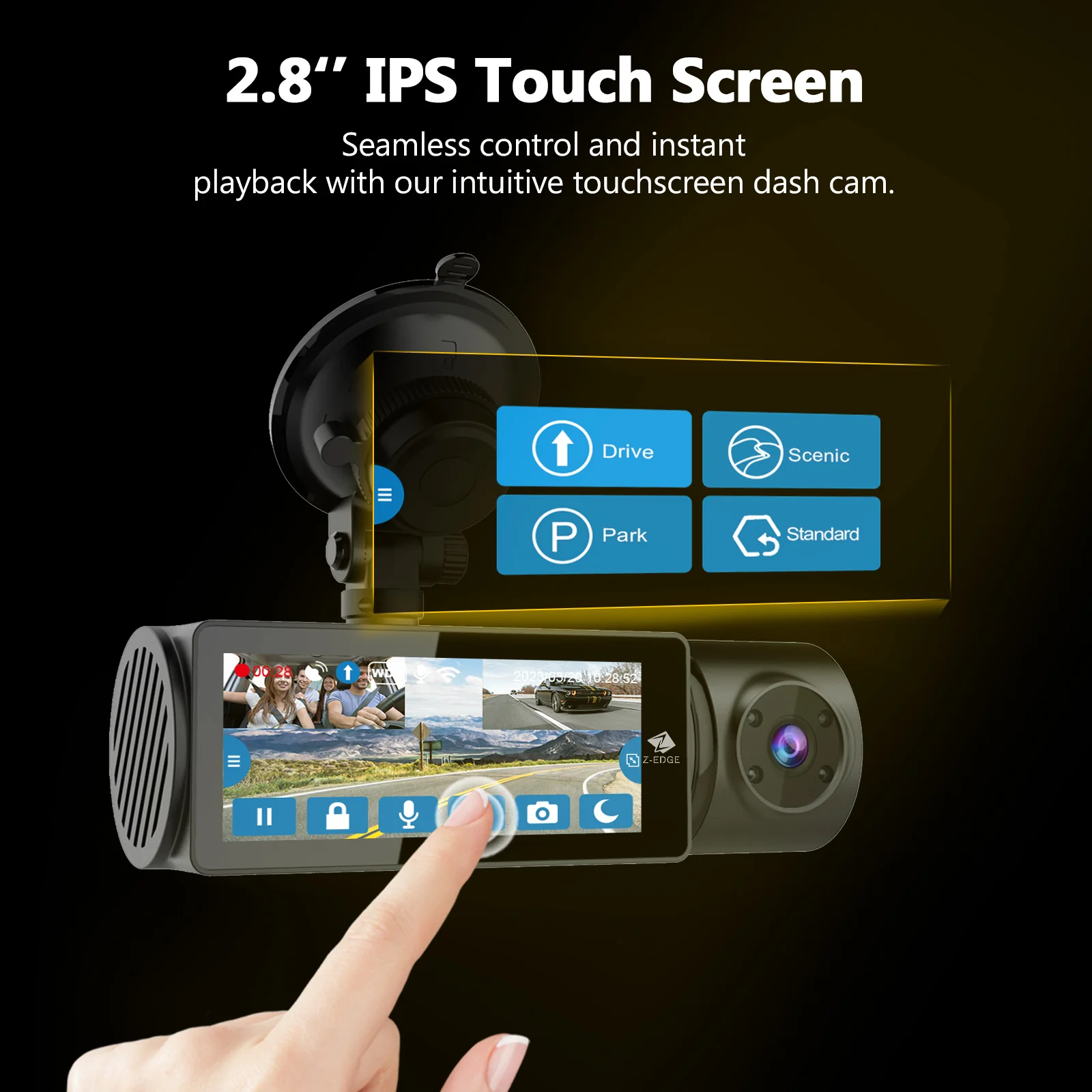 Z-EDGE T3P 3-Channel Touch Screen IR Night Vision & Super Capacitor 4K Dash Cam (64GB Card Included) - Image 3