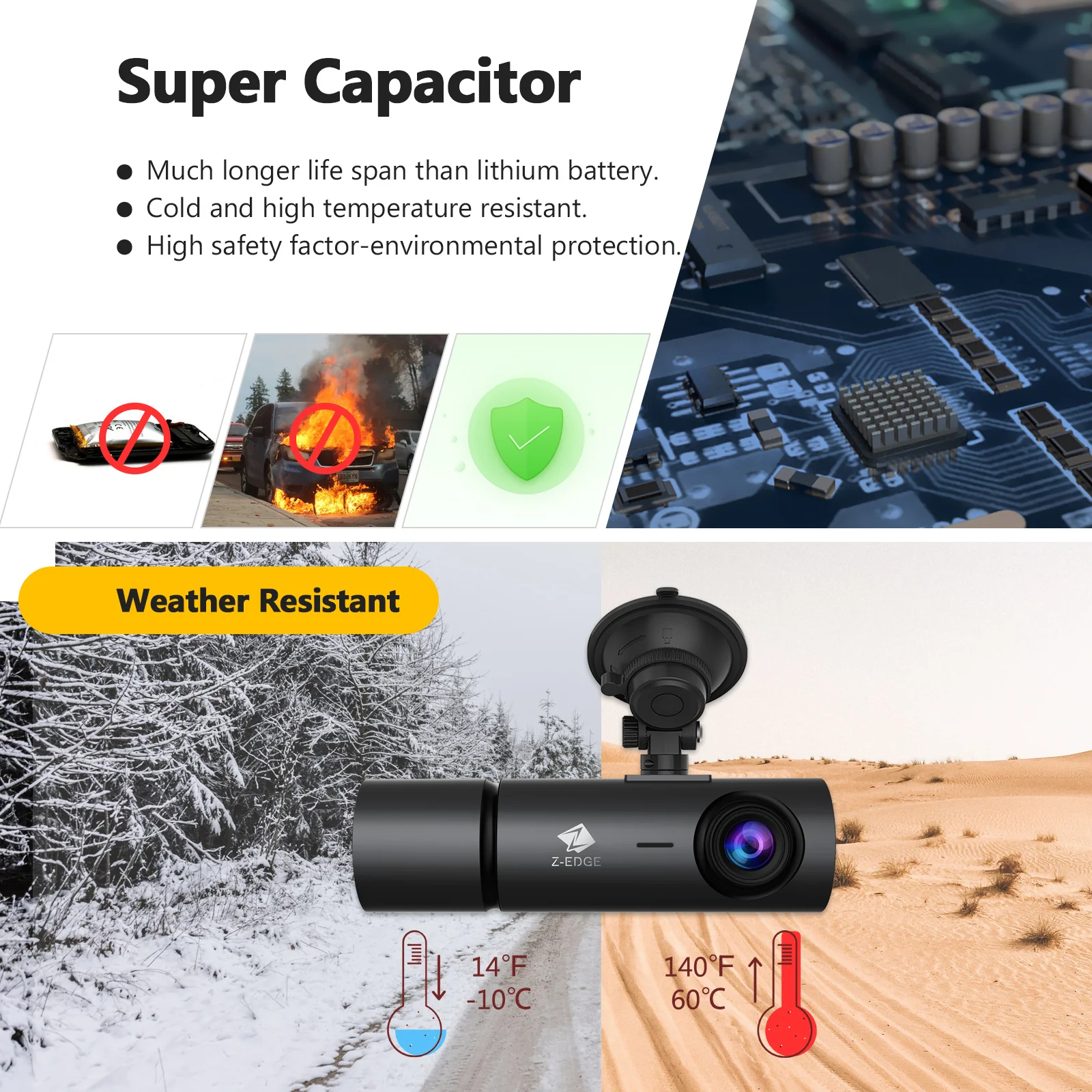 Z-EDGE T3P 3-Channel Touch Screen IR Night Vision & Super Capacitor 4K Dash Cam (64GB Card Included) - Image 7