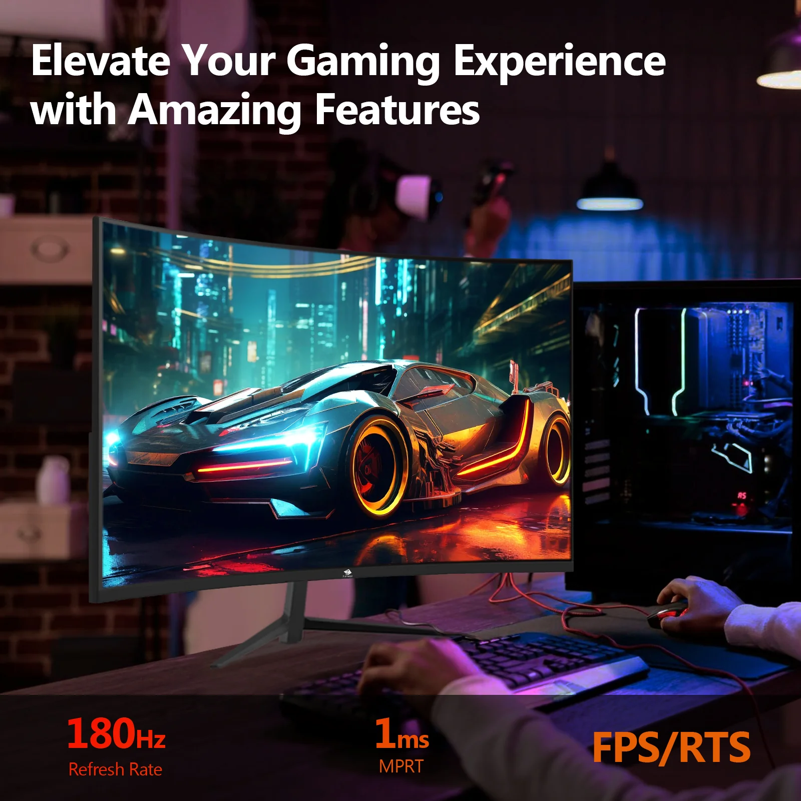 Refurbished: Z-EDGE 24 Inch Curved Gaming Monitor 180Hz 1ms Full HD 1080P HDMI & DP Port Support Universal Wall Mount - Image 7