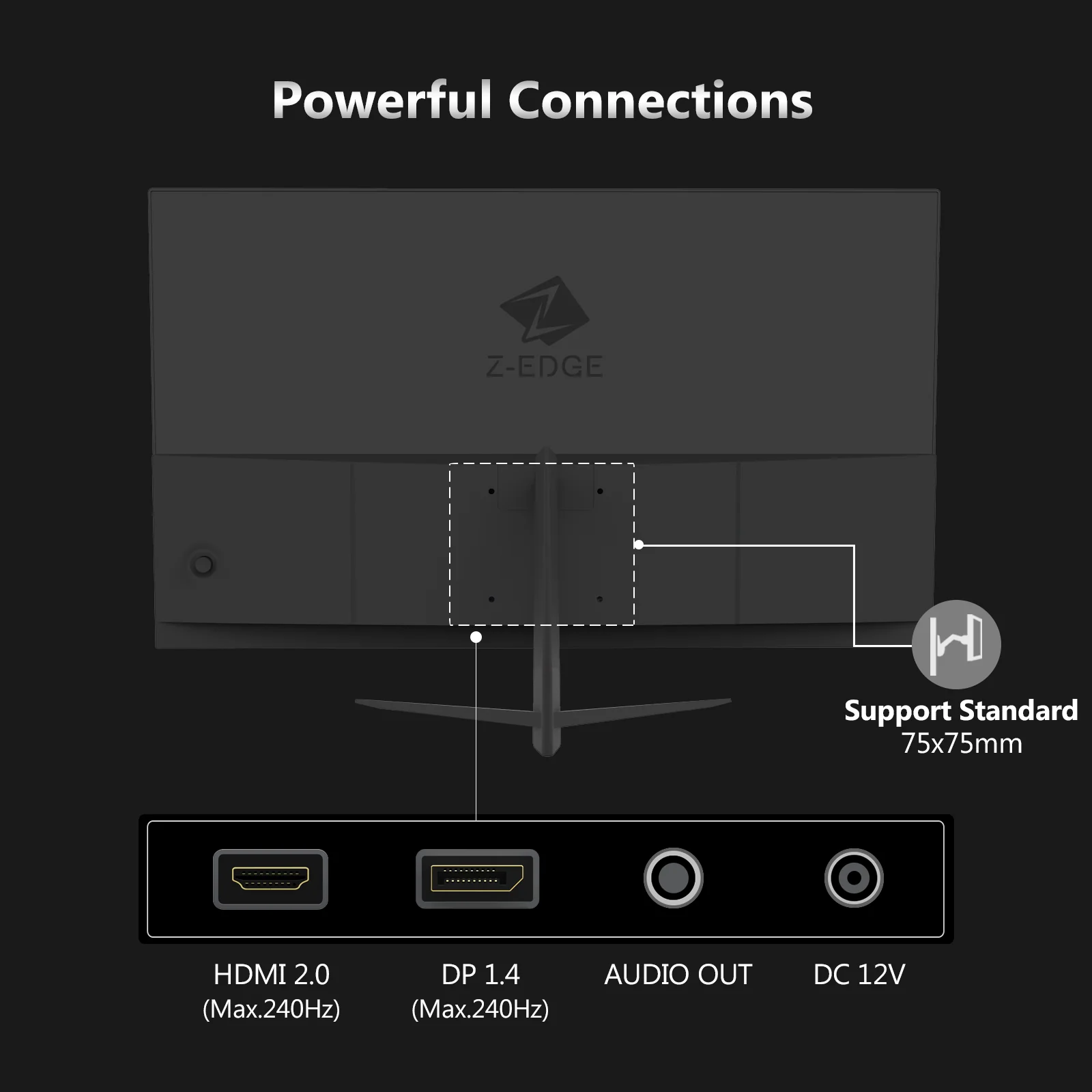 Z-EDGE 24" 240Hz IPS Gaming Monitor, Black - Image 9