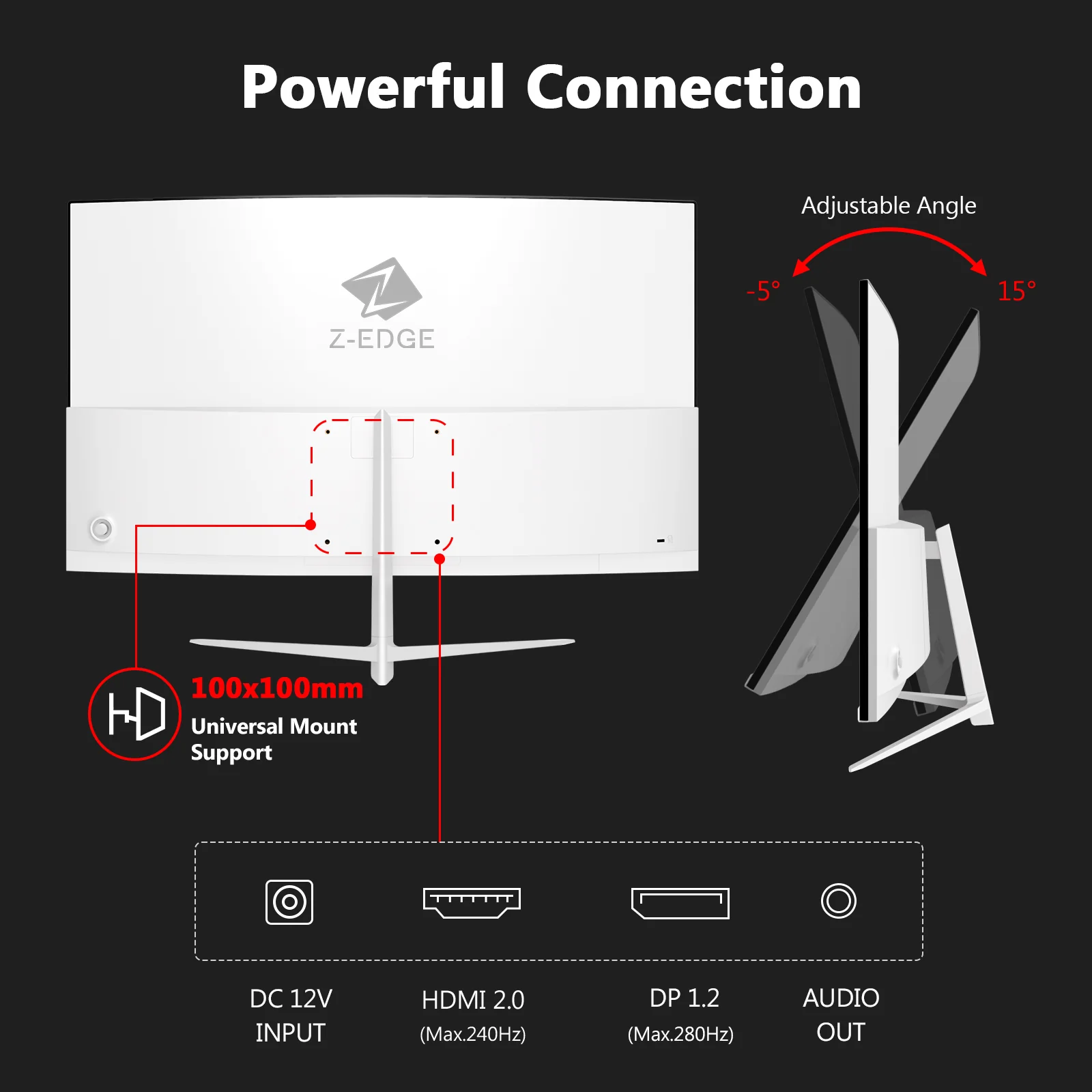 Z-EDGE UG27P 27" 280Hz Curved Gaming Monitor, White Monitor - Image 6
