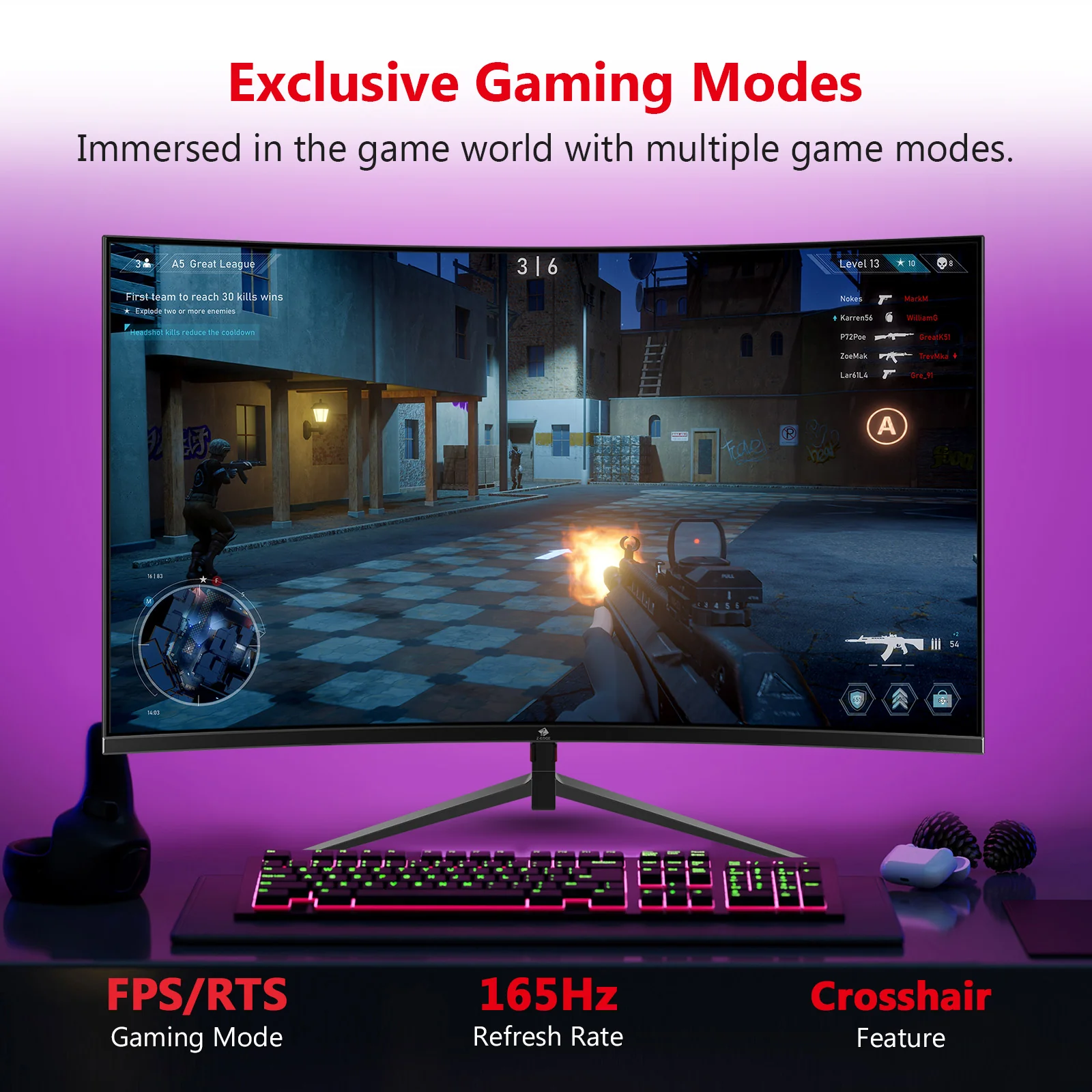 Z-EDGE UG27Q 27'' 165Hz QHD Curved Gaming Monitor - Image 11