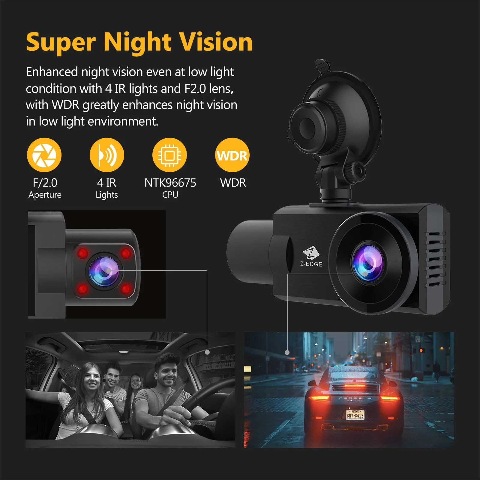 Refurbished: Z-EDGE Z3 Pro Dual Dash Cam, WiFi&App Connection, 2K+1080P Front and Inside Dash Cam, IR Night Vision - Image 6