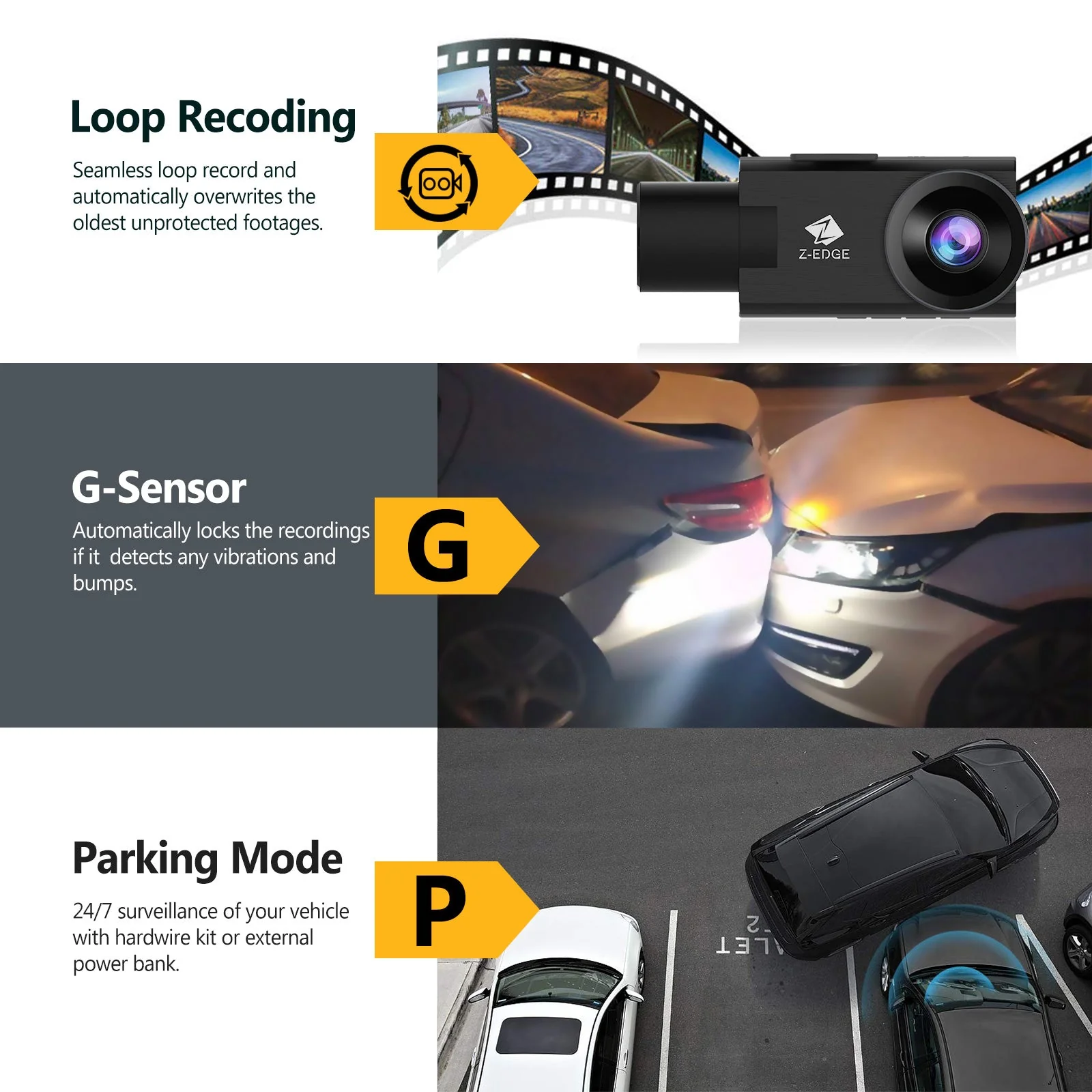 Refurbished: Z-EDGE Z3 Pro Dual Dash Cam, WiFi&App Connection, 2K+1080P Front and Inside Dash Cam, IR Night Vision - Image 7