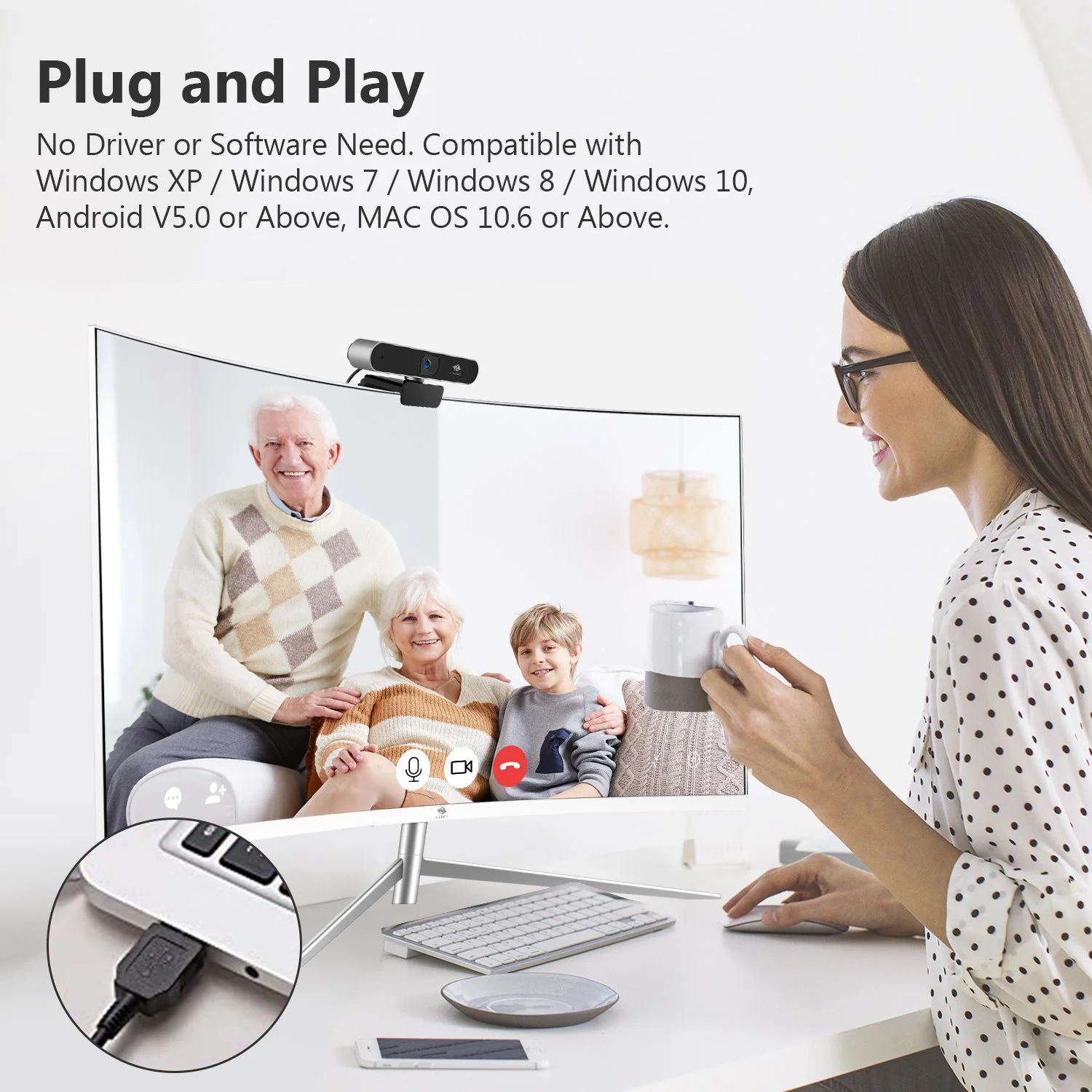 Z-EDGE ZW511 Full HD 1080P Webcam Auto Focus Web Camera for PC/Desktop/Laptop, Built-in Dual Stereo Microphone, Plug & Play, Compatible with Windows/Android/MAC OS - Image 4