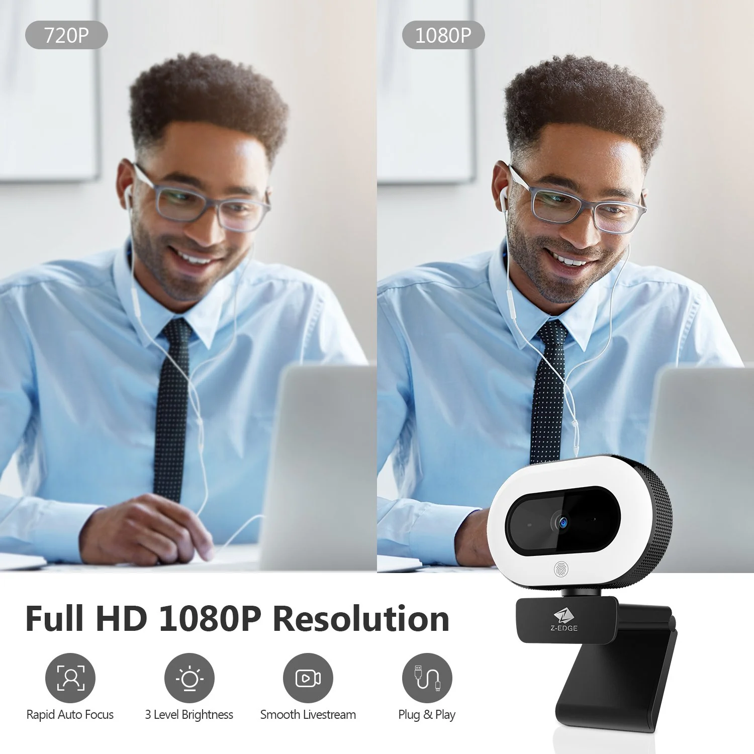Z-EDGE ZW560D Full HD 1080P Webcam Auto Focus Web Camera for PC/Desktop/Laptop, Built-in Full Directional Microphone, Plug & Play, Compatible with Windows/Android/MAC OS, With Tripod - Image 3