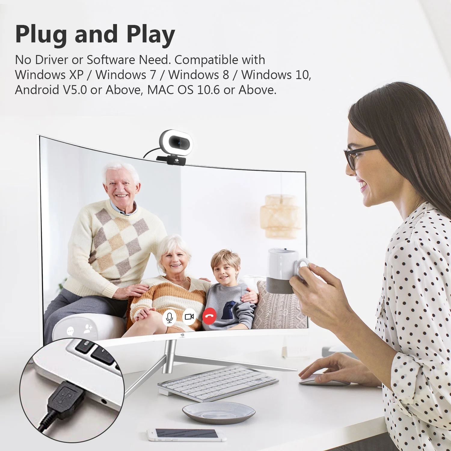 Z-EDGE ZW560S QHD 2K Stream Webcam Auto Focus Web Camera for PC/Desktop/Laptop, Built-in Stereo Sound & Noise Reduction Mic, Plug & Play, Touch Control Ring Light, Compatible with Windows/Android/Mac - Image 5