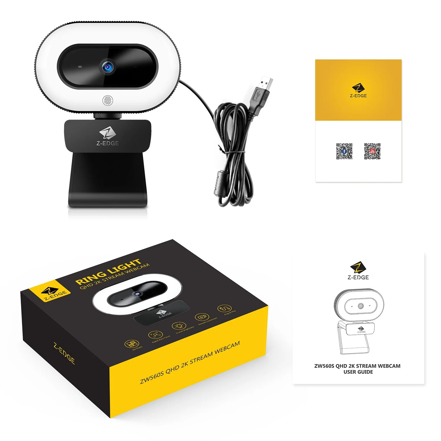 Z-EDGE ZW560S QHD 2K Stream Webcam Auto Focus Web Camera for PC/Desktop/Laptop, Built-in Stereo Sound & Noise Reduction Mic, Plug & Play, Touch Control Ring Light, Compatible with Windows/Android/Mac - Image 9